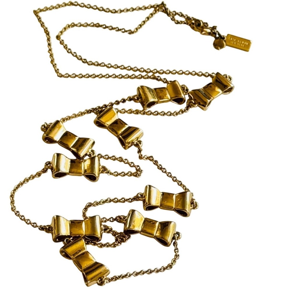Kate Spade New York Take A Bow Necklace‎ Scatter Long Gold Chain Rare Statement